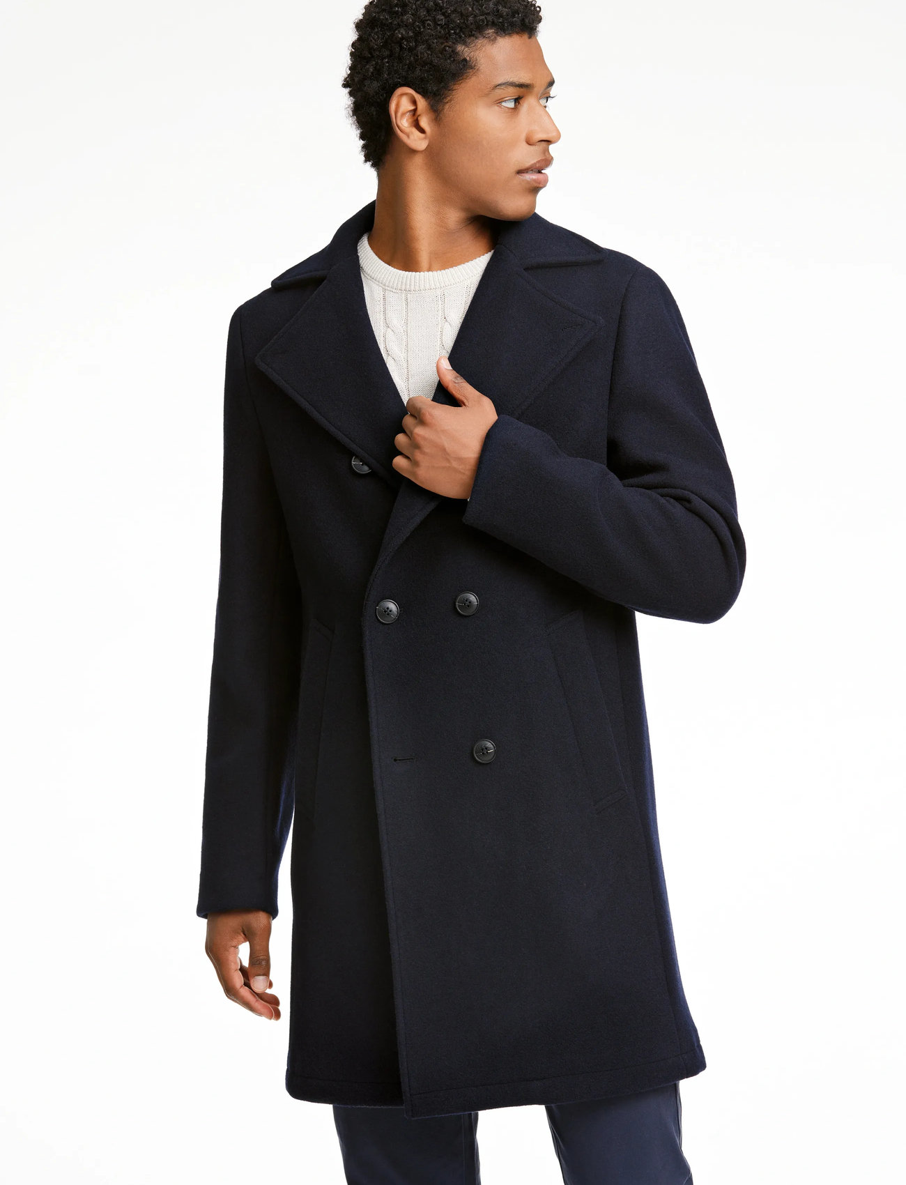 Lindbergh Recycled Pea Coat, 3XL, Navy, Frakker > Uldfrakker, Herre