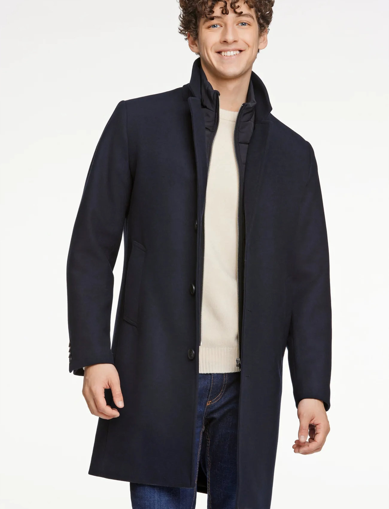 Lindbergh Detachable Collar Lapel Coat, 3XL, Navy, Frakker > Uldfrakker, Herre