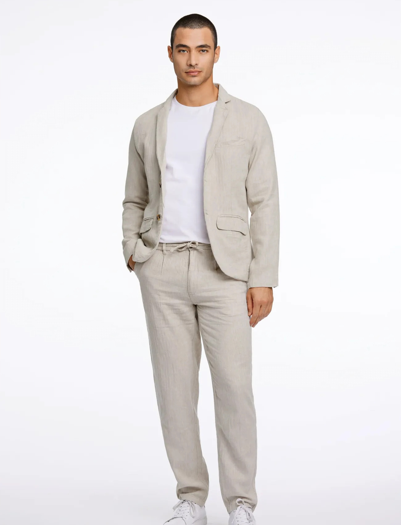 Lindbergh Cotton Linen Blazer, XL, Beige, Blazere > Enkeltradede Blazere, Herre