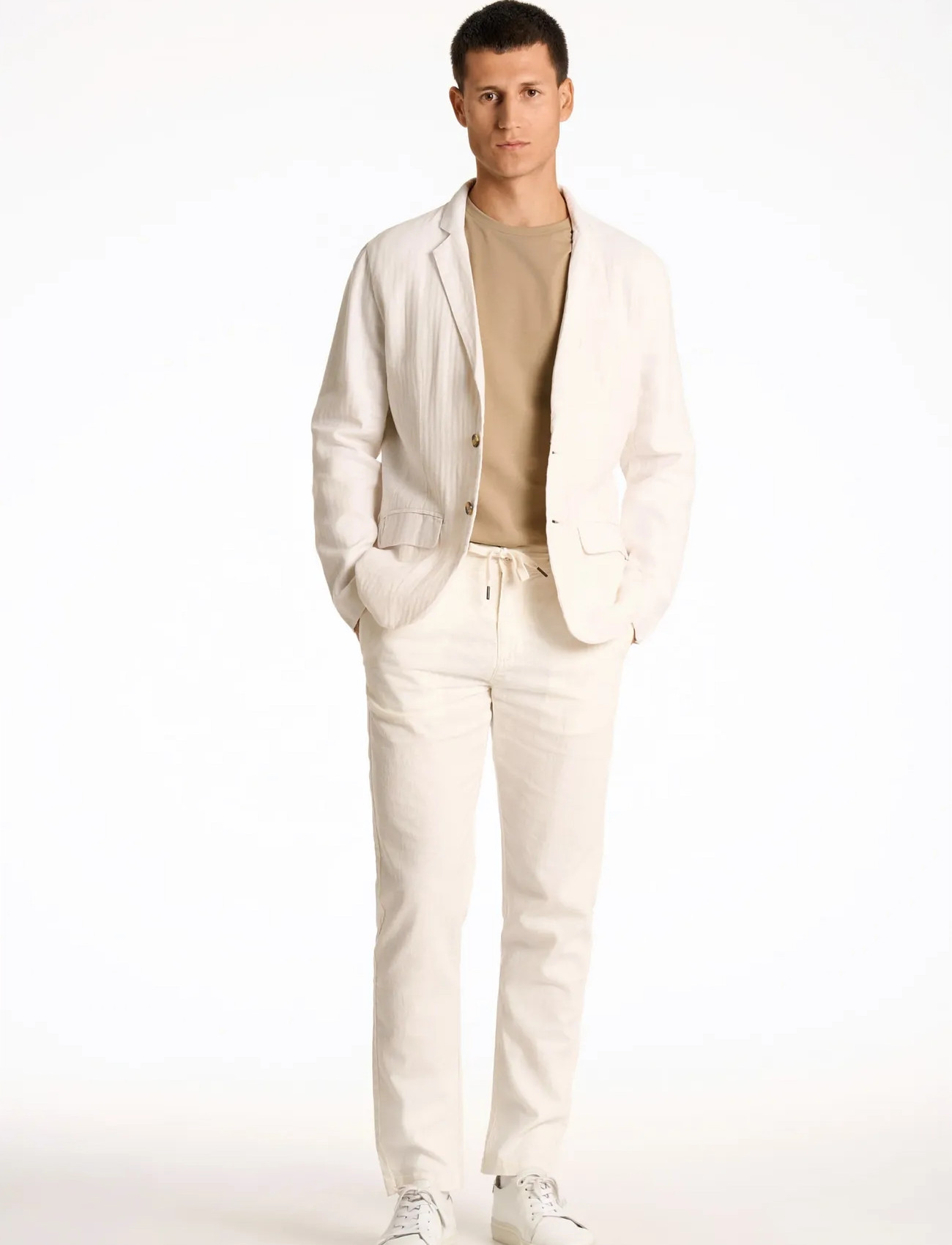 Lindbergh Cotton Linen Blazer, XL, White, Blazere > Enkeltradede Blazere, Herre