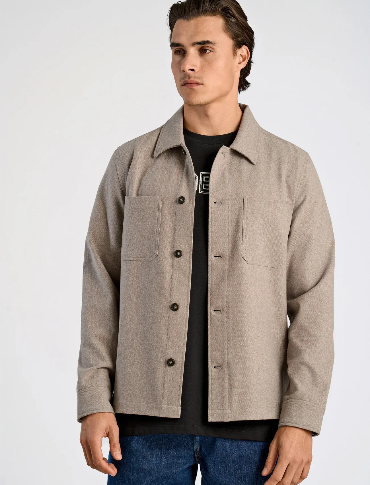 Lindbergh Superflex Brushed Melange Overshirt, XXL, Beige, Overdele > Overtrøjer, Herre