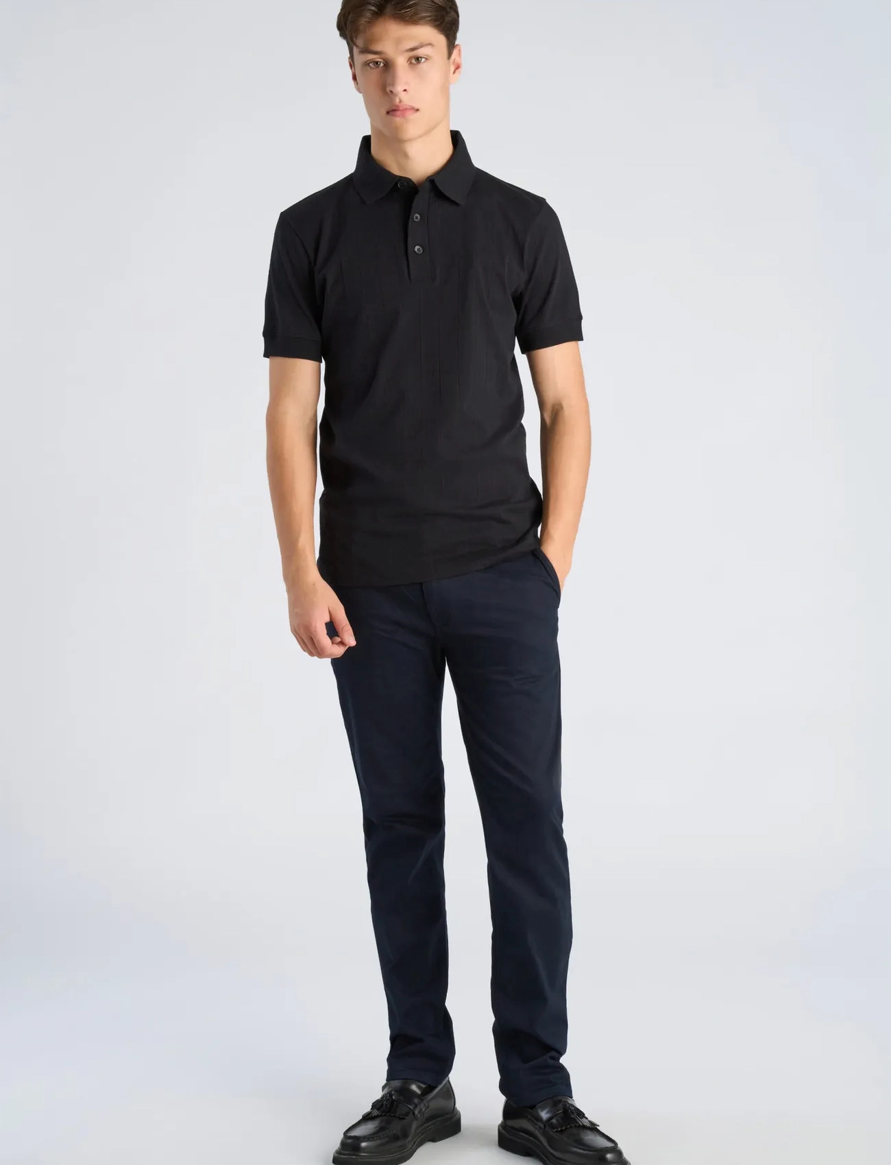 Lindbergh Needle Drop Polo S/S, L, Black, Poloer > Kortærmede, Herre