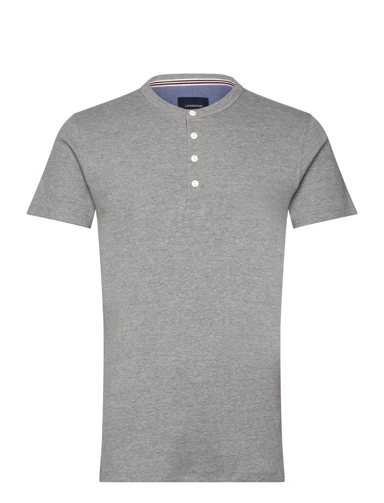 Lindbergh Ribbed Granddad Tee S/S, L, Grey, T-Shirts > Kortærmede, Herre