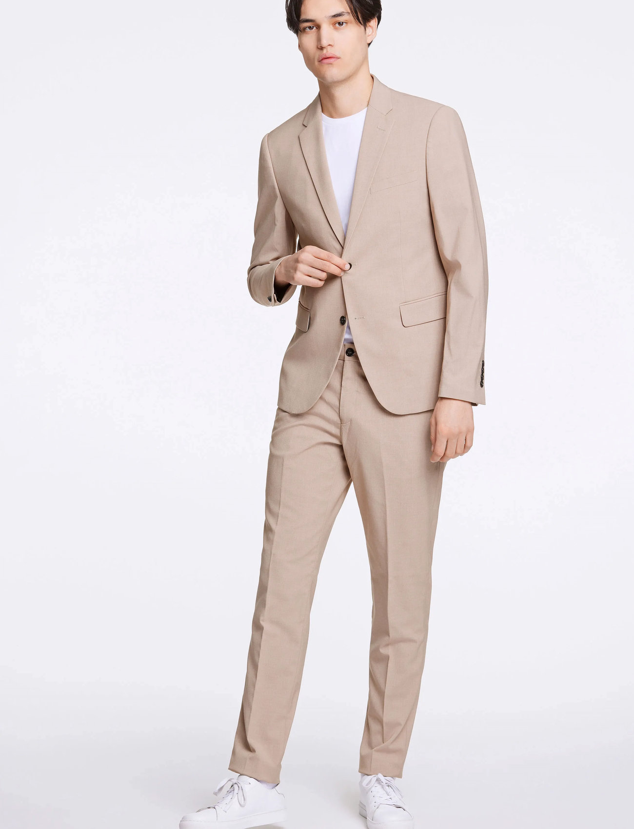 Lindbergh Plain Mens Suit - Normal Length, 56, Beige, Jakkesæt & Blazere > Jakkesæt, Herre