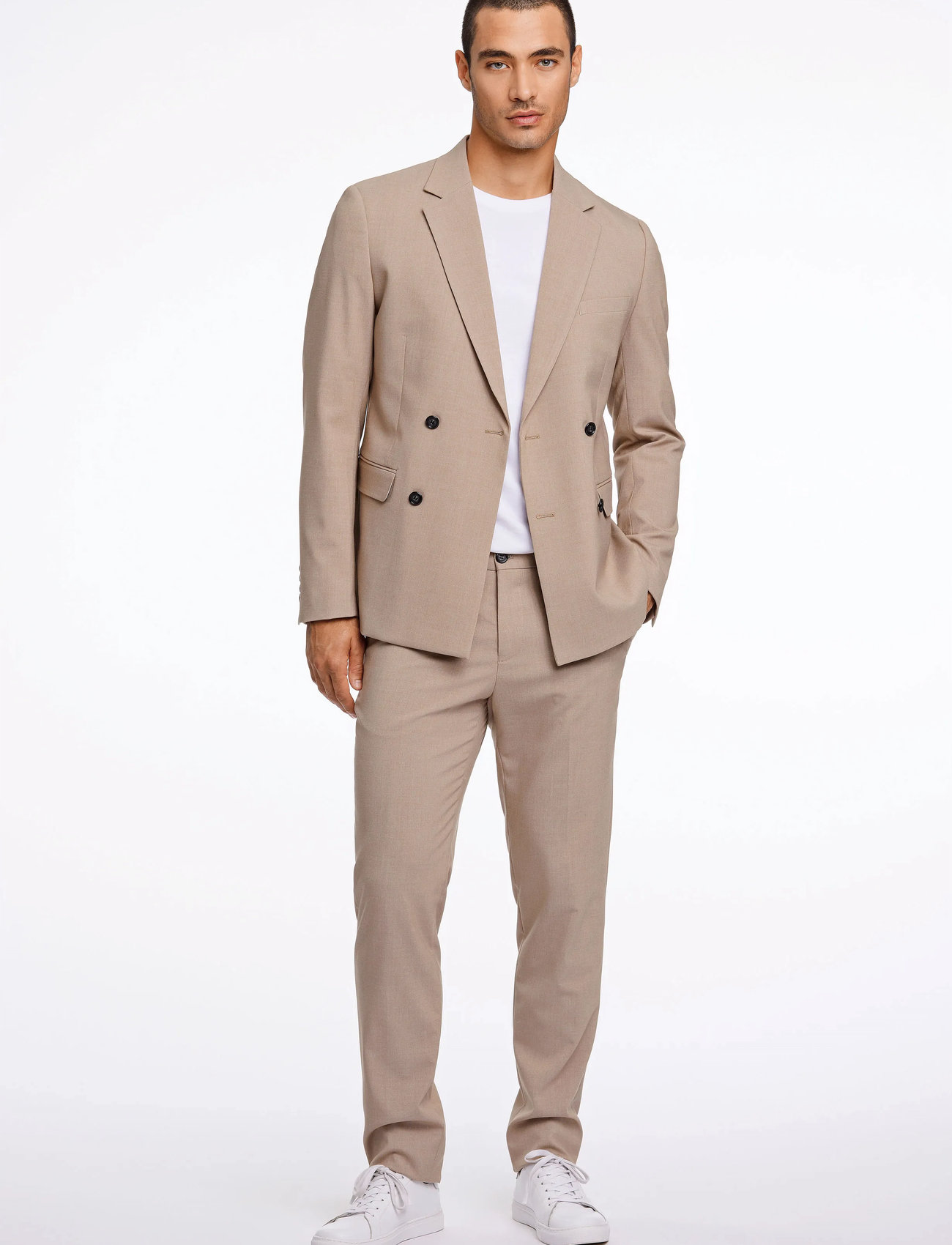 Lindbergh Plain Db Mens Suit - Normal Length, 52, Beige, Jakkesæt & Blazere > Jakkesæt, Herre