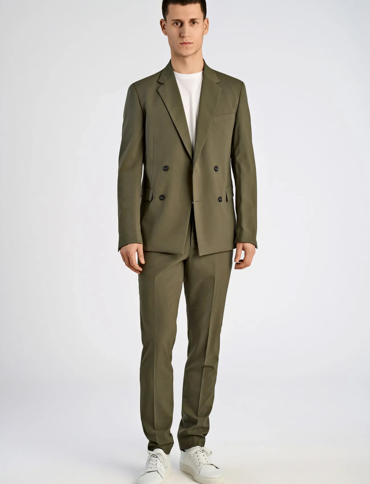 Lindbergh Plain Db Mens Suit - Normal Length, 54, Khaki green, Jakkesæt & Blazere > Jakkesæt, Herre