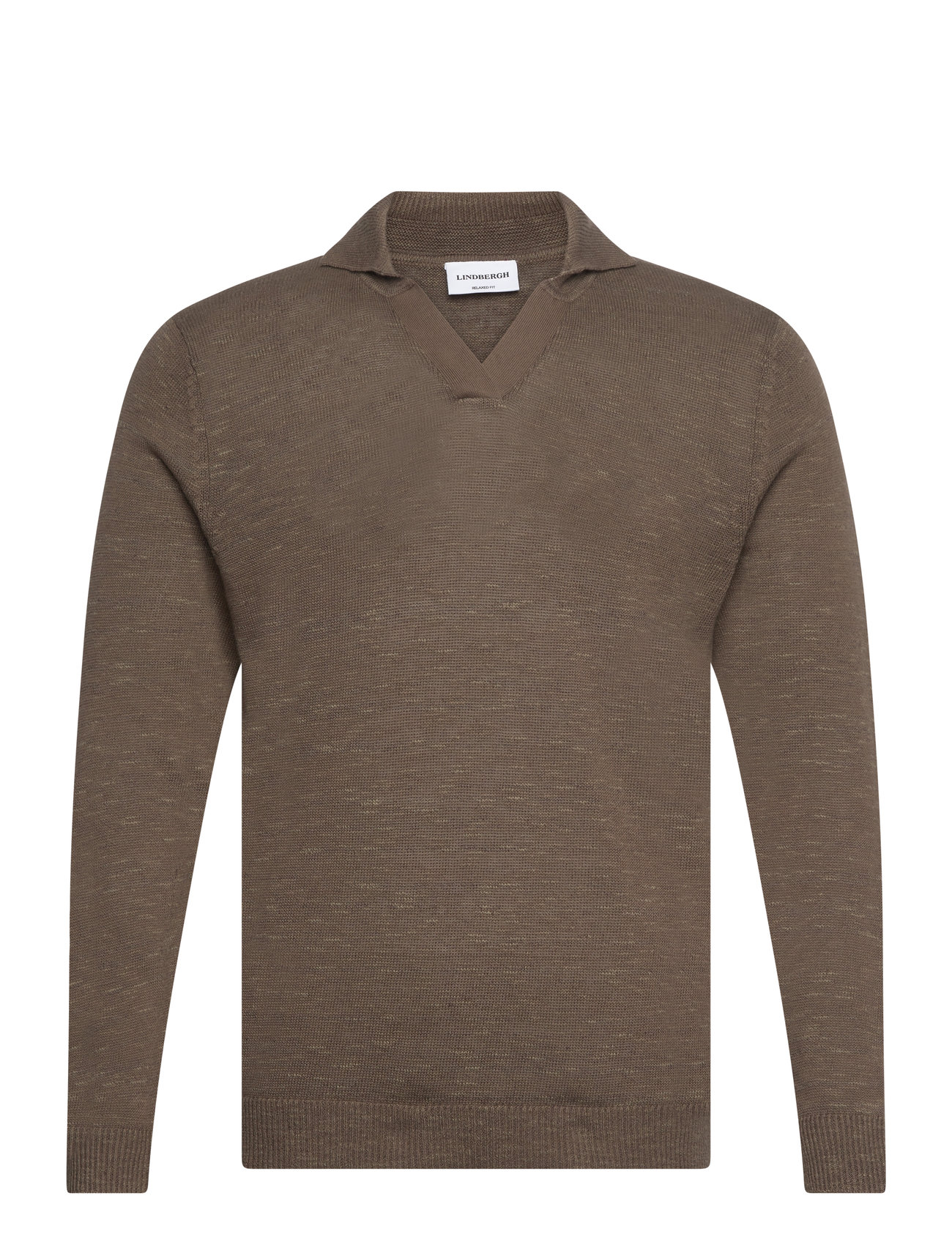 Lindbergh Casual L/S V-Neck Polo Knit Brun