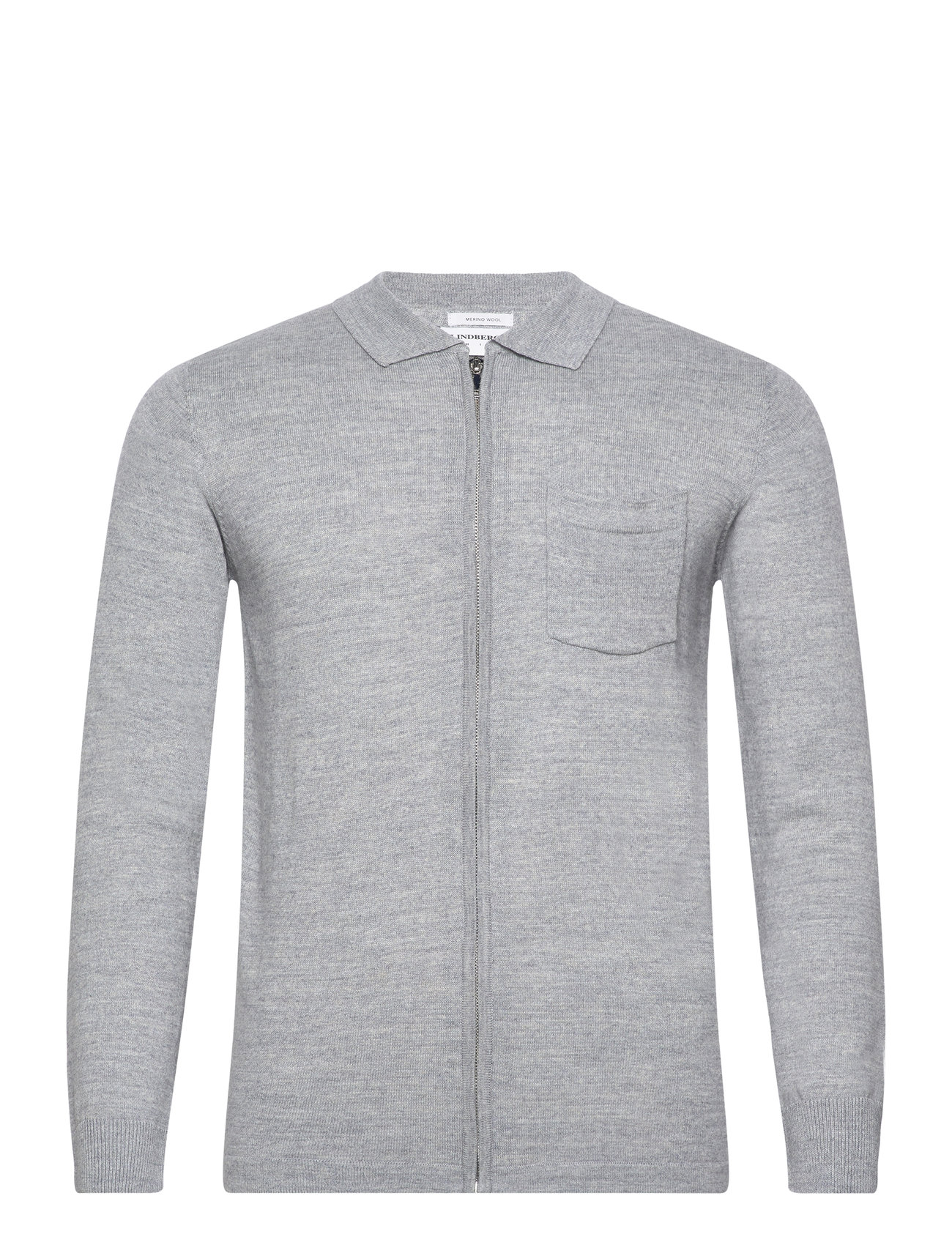 Lindbergh Merino Polo Collar Zip Cardigan Grå