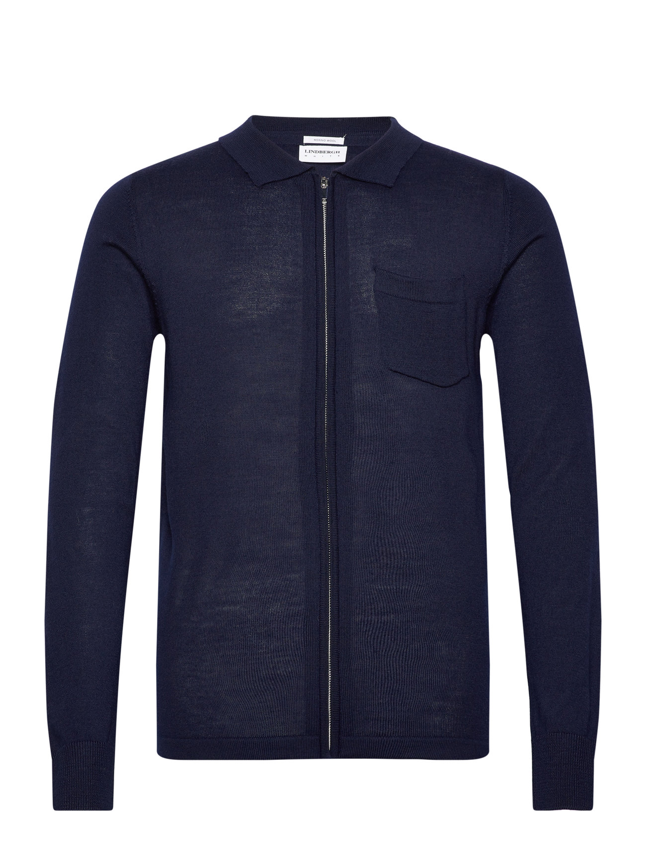 Lindbergh Merino Polo Collar Zip Cardigan Marinblå