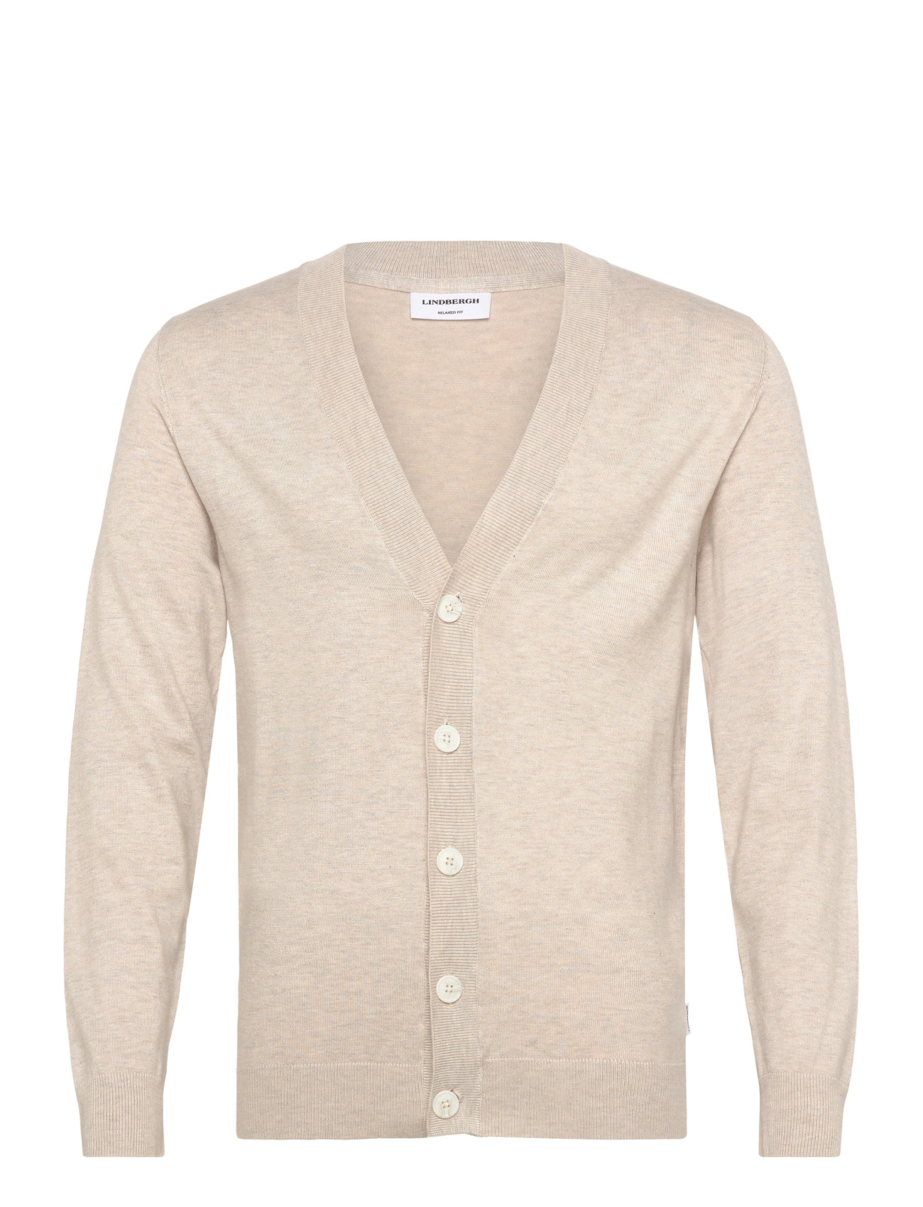 Lindbergh Ecovero V-Neck Button Cardigan, XXL, Beige, Strik > Cardigans, Herre