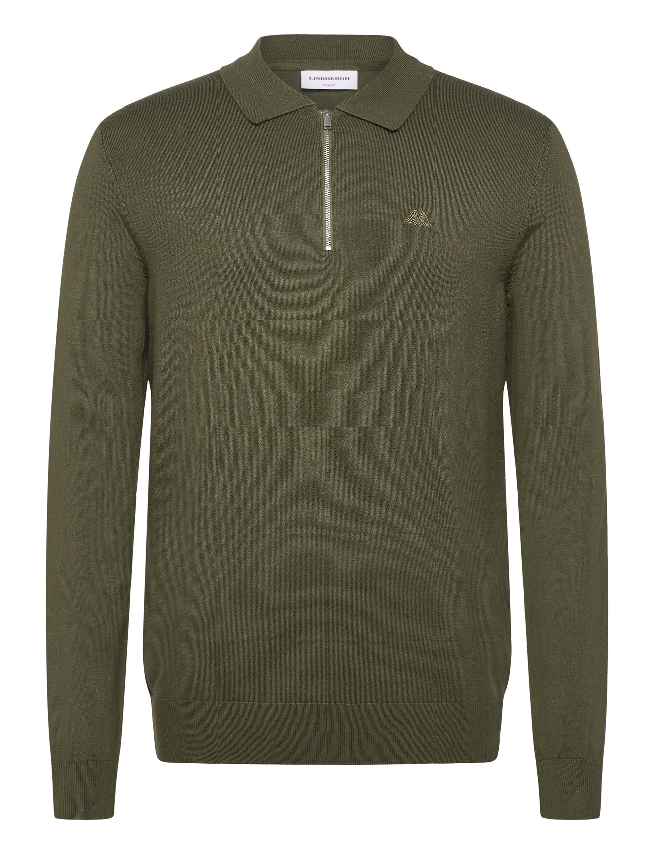 LINDBERGH Ecovero L/S Zip Polo Khaki - L - Herren