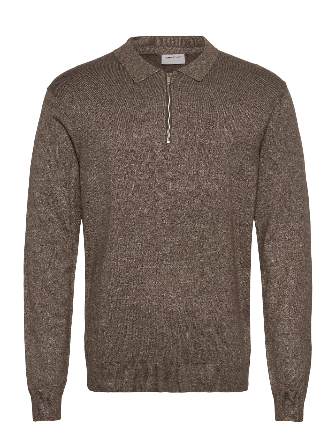 LINDBERGH Ecovero L/S Zip Polo Braun - M - Herren
