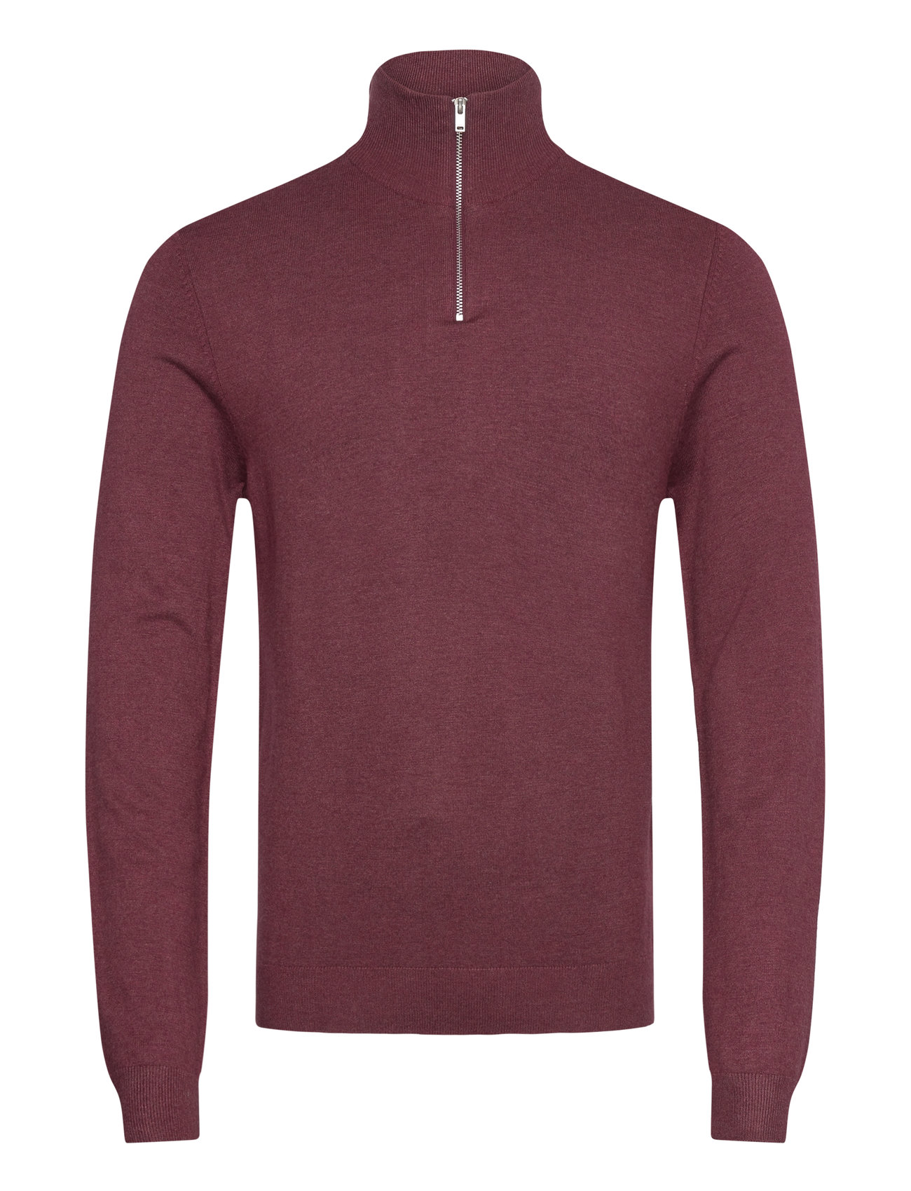 Half Zip Mélange Knit Tops Knitwear Half Zip Jumpers Burgundy Lindbergh