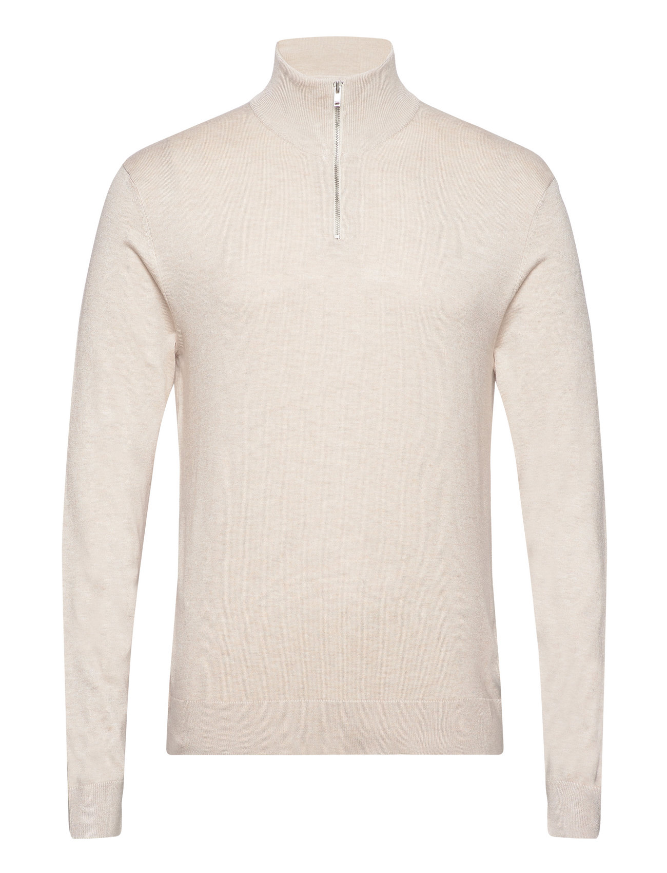 Half Zip Mélange Knit Tops Knitwear Half Zip Jumpers Beige Lindbergh