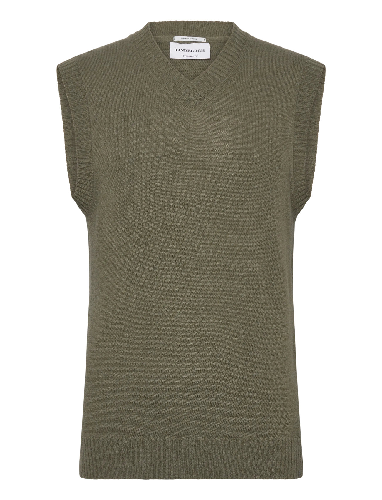 LINDBERGH Lammwolle V-Ausschnitt Slipover Khaki - S - Herren