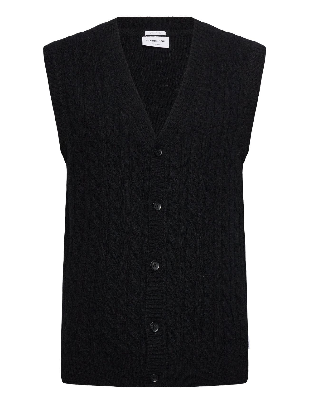 Lindbergh Lambswool Button Slipover, S, Black, Strik > Cardigans, Herre