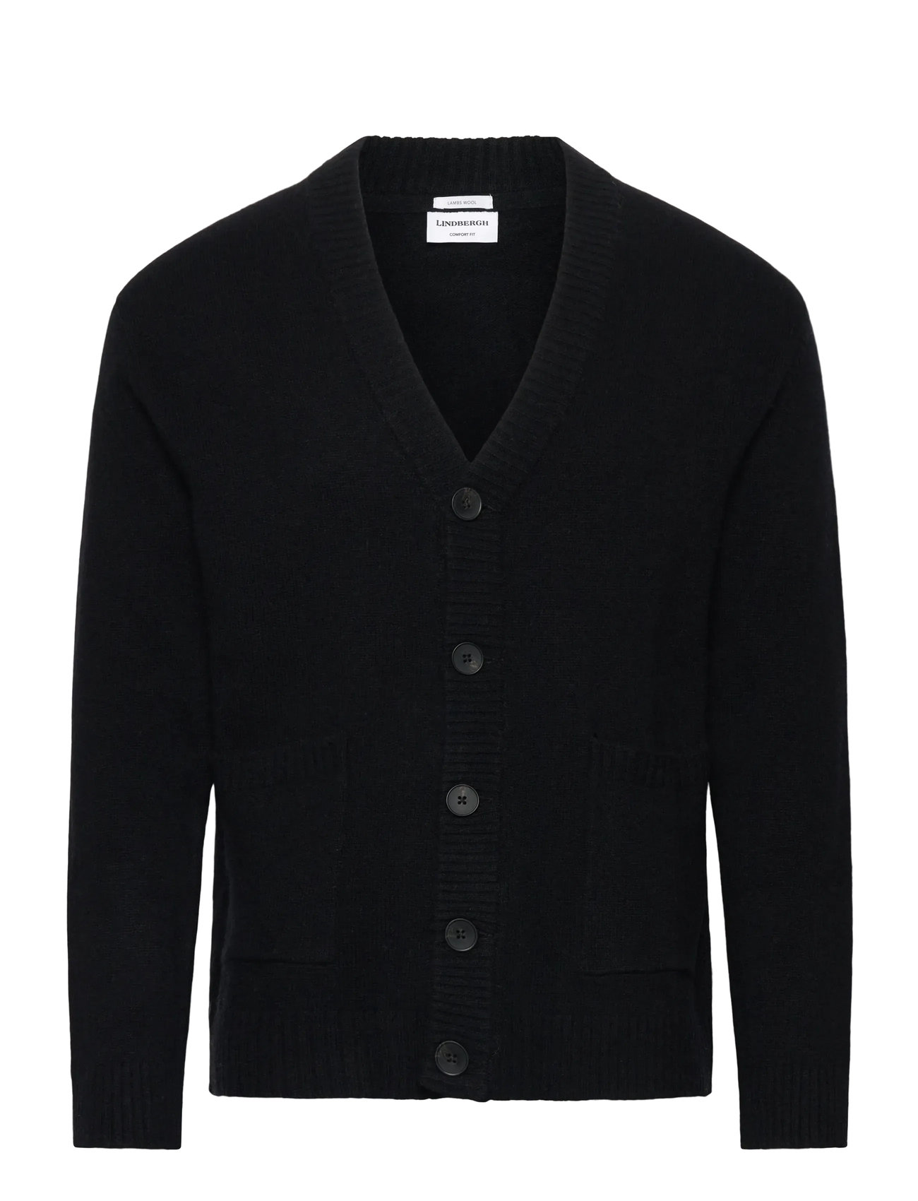 Lindbergh Lambswool Button Cardigan, M, Black, Strik > Cardigans, Herre