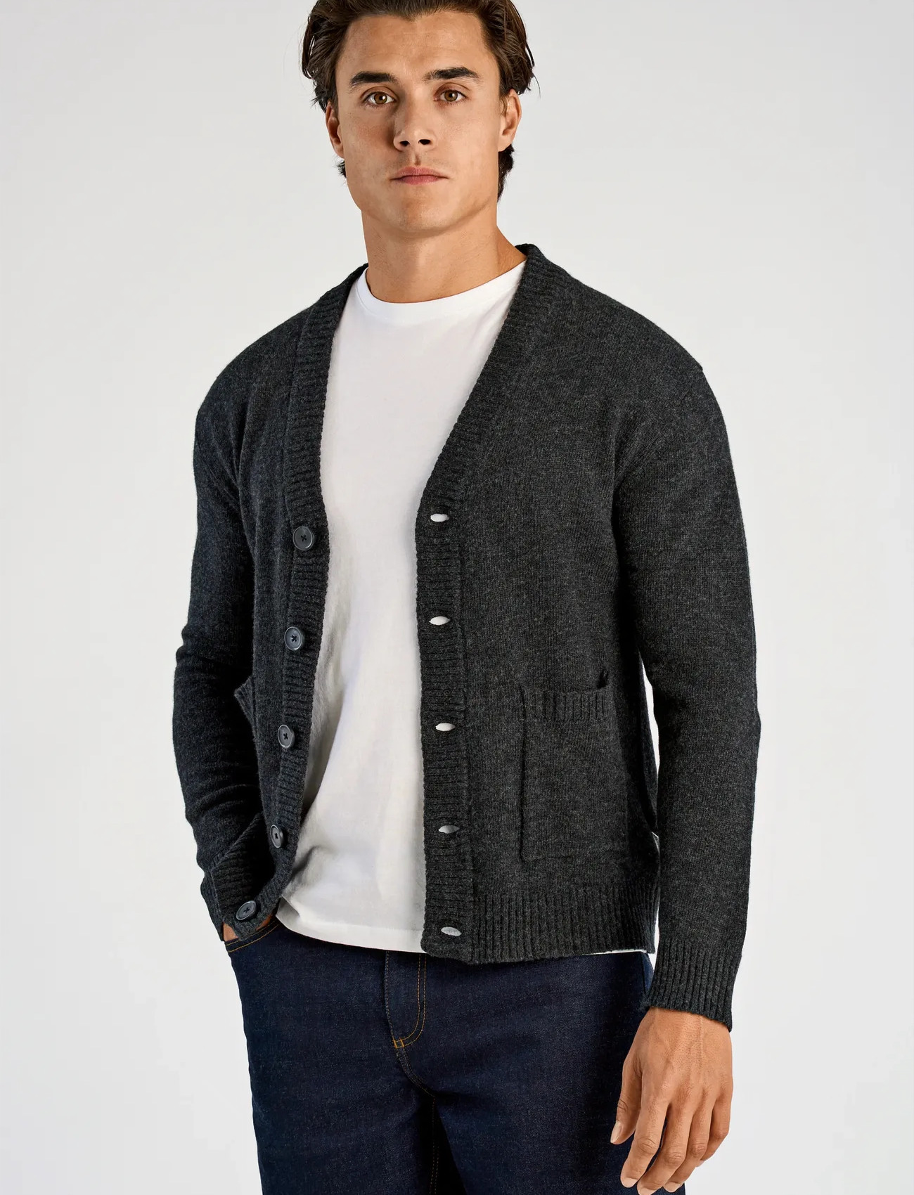 Lindbergh Lambswool Button Cardigan, XL, Grey, Strik > Cardigans, Herre