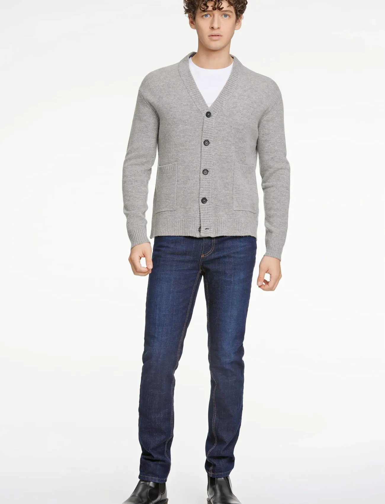Lindbergh Lambswool Button Cardigan, M, Grey, Strik > Cardigans, Herre