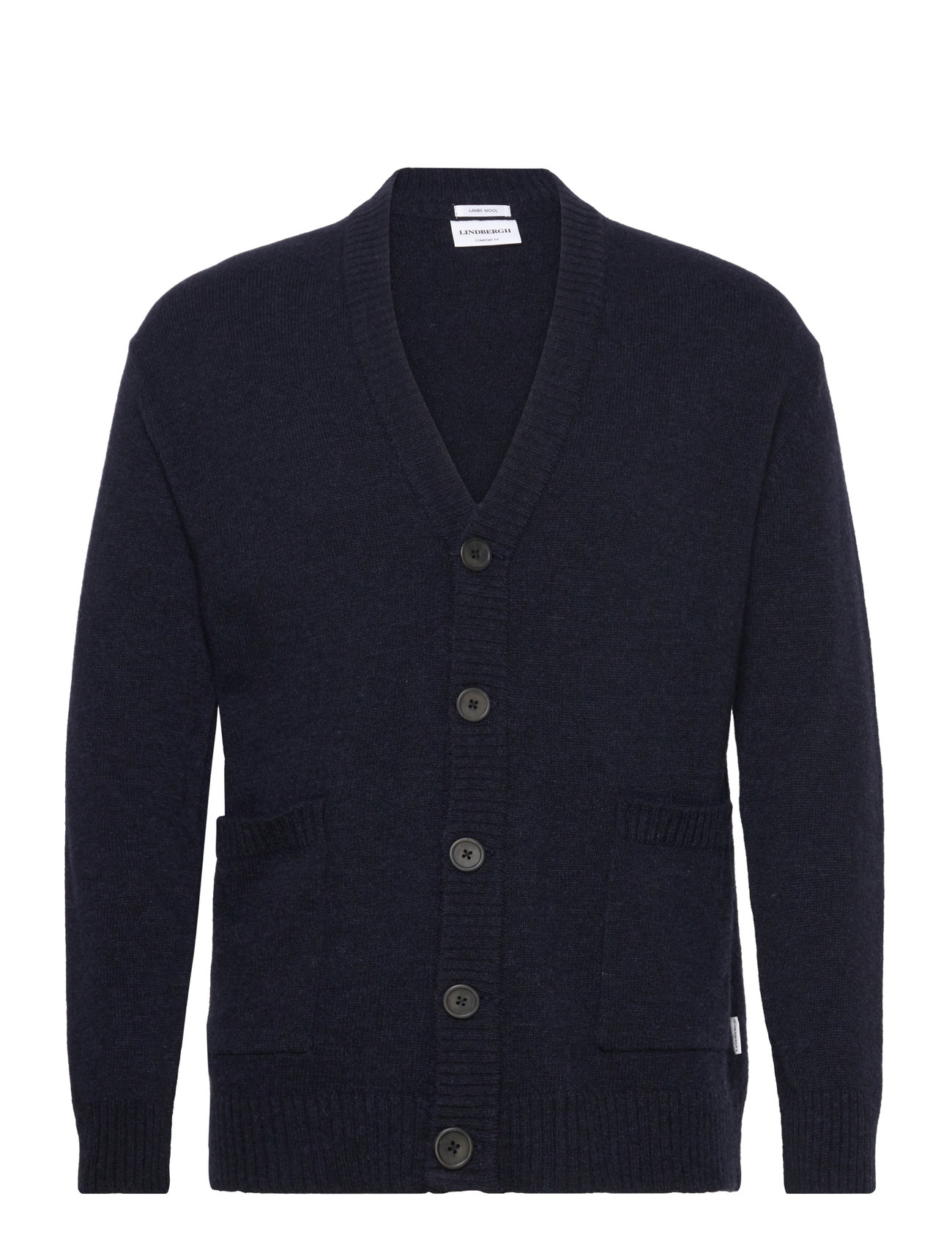 Lindbergh Lambswool Button Cardigan Marinblå