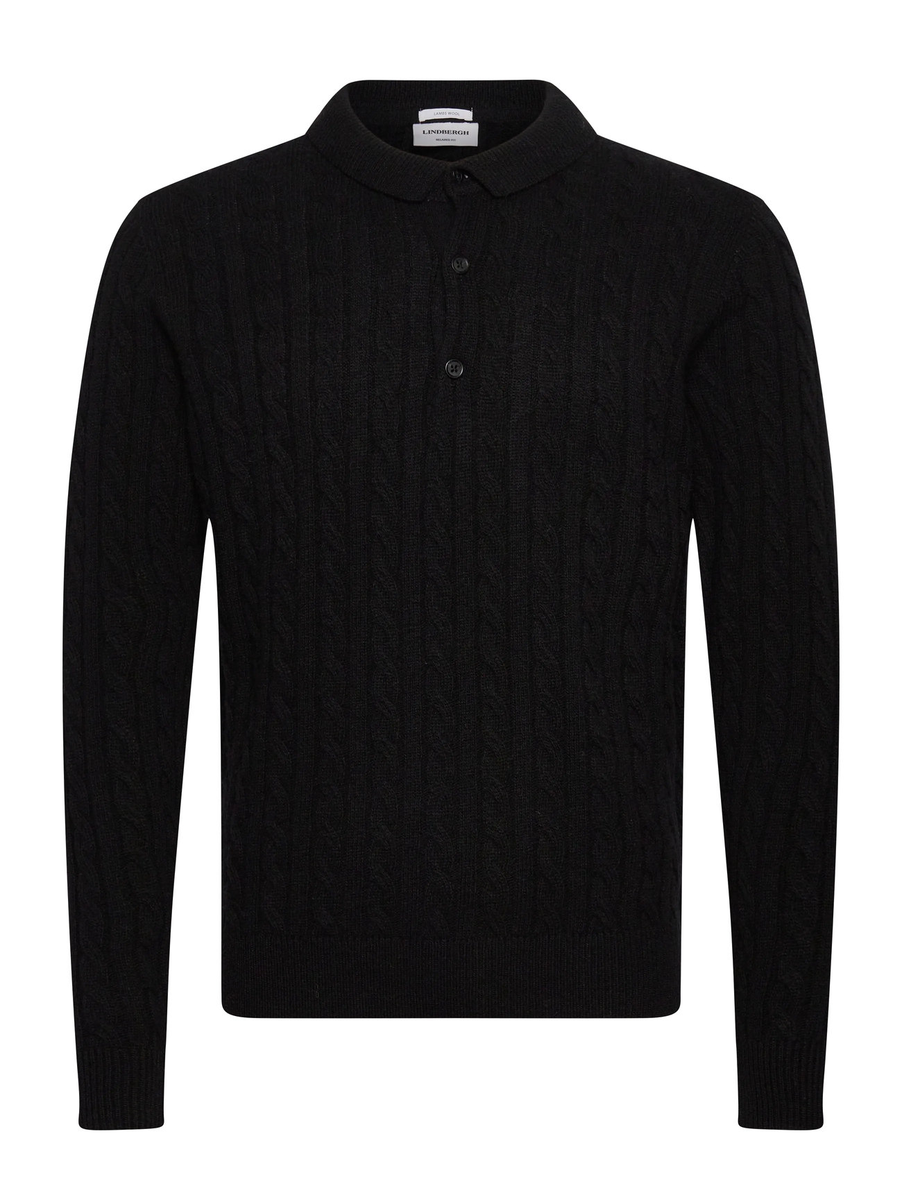 LINDBERGH Lammwolle L/S Button Polo Schwarz - L - Herren
