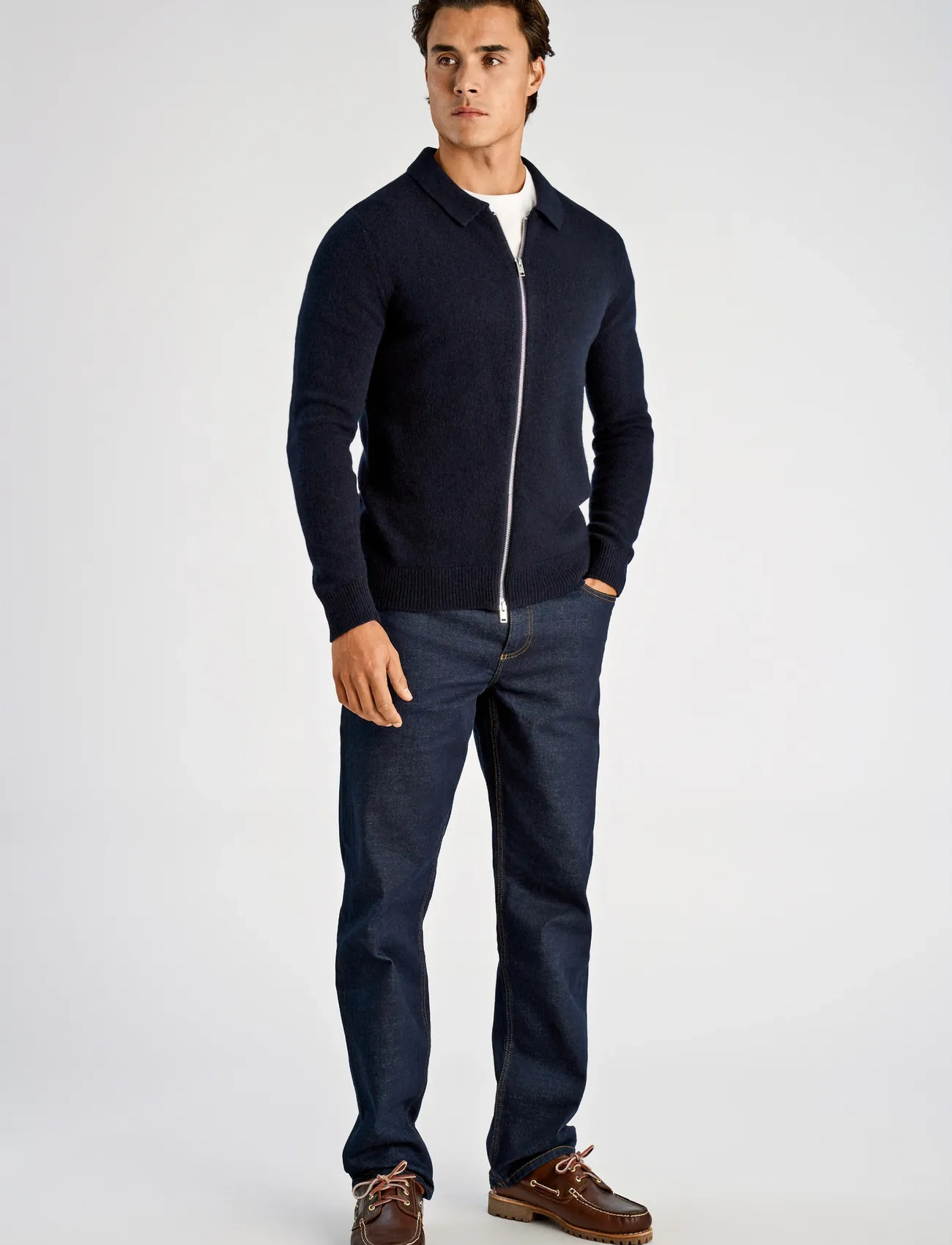Lindbergh Lambswool L/S Cardigan With 2-Way Z, XXL, Navy, Strik > Cardigans, Herre