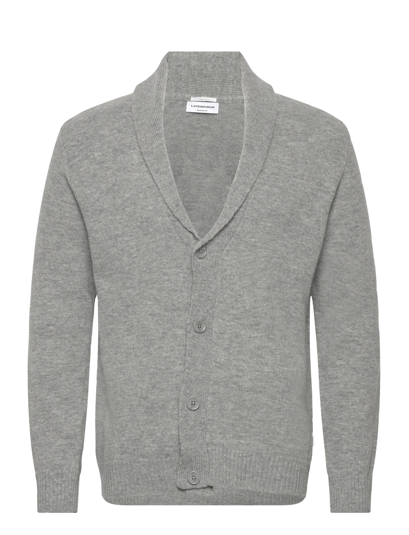 Lindbergh Lambswool Shawlcollar Cardigan, XL, Grey, Strik > Cardigans, Herre