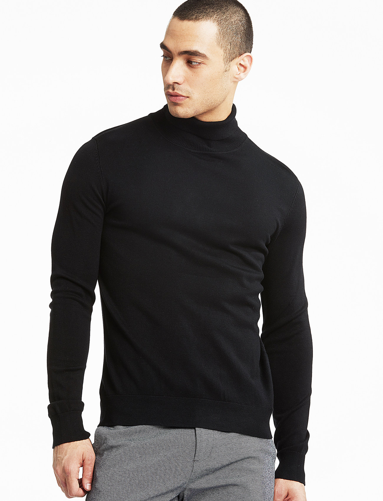 Lindbergh Mélange Roll Neck Knit, XXL, Black, Strik > Rullekraves, Herre