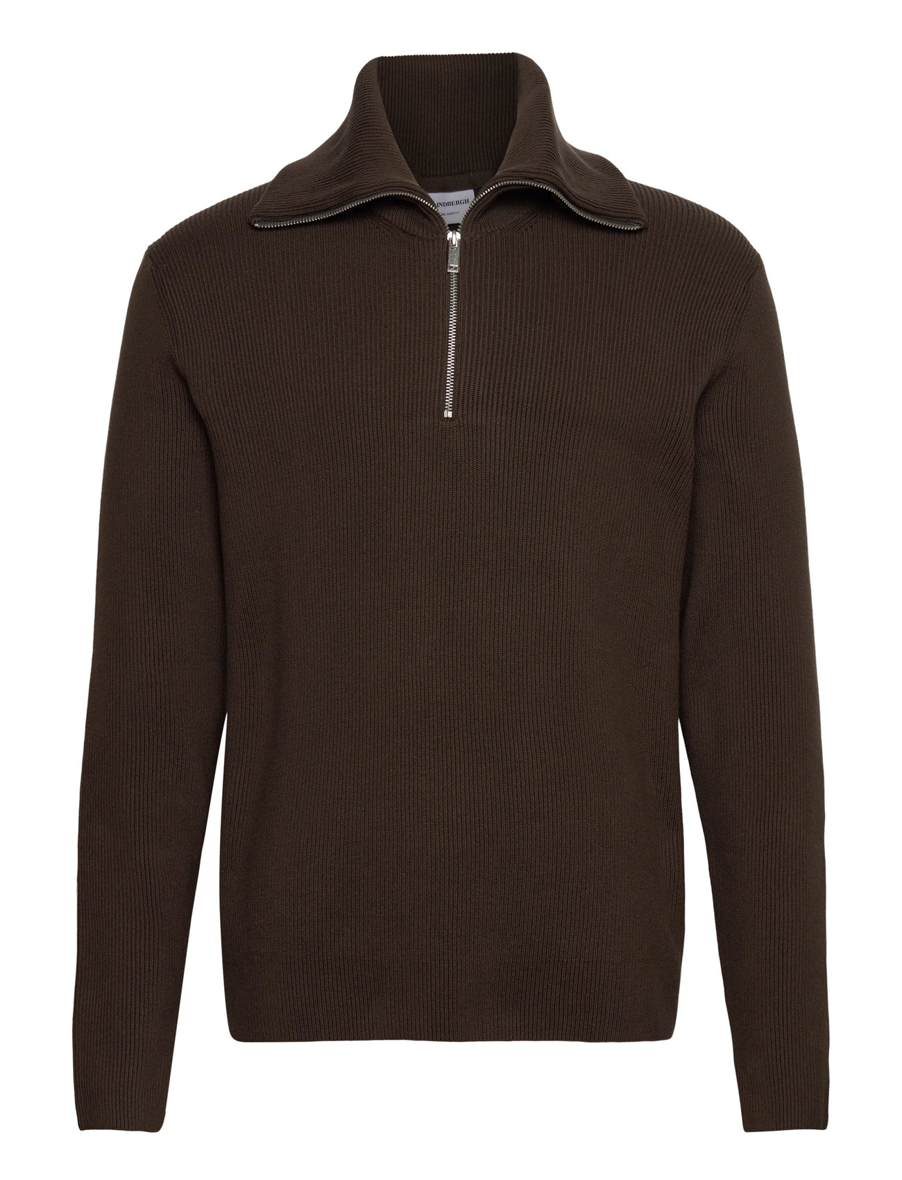 Lindbergh Half Zip Rib Knit W?. Oversized Col, L, Brown, Strik > Trøjer Med Halv Lynlås, Herre