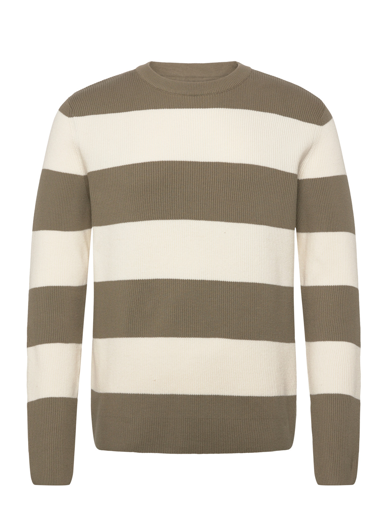LINDBERGH Rib Strick Block Stripe O-Neck Kni Cream - XXL - Herren