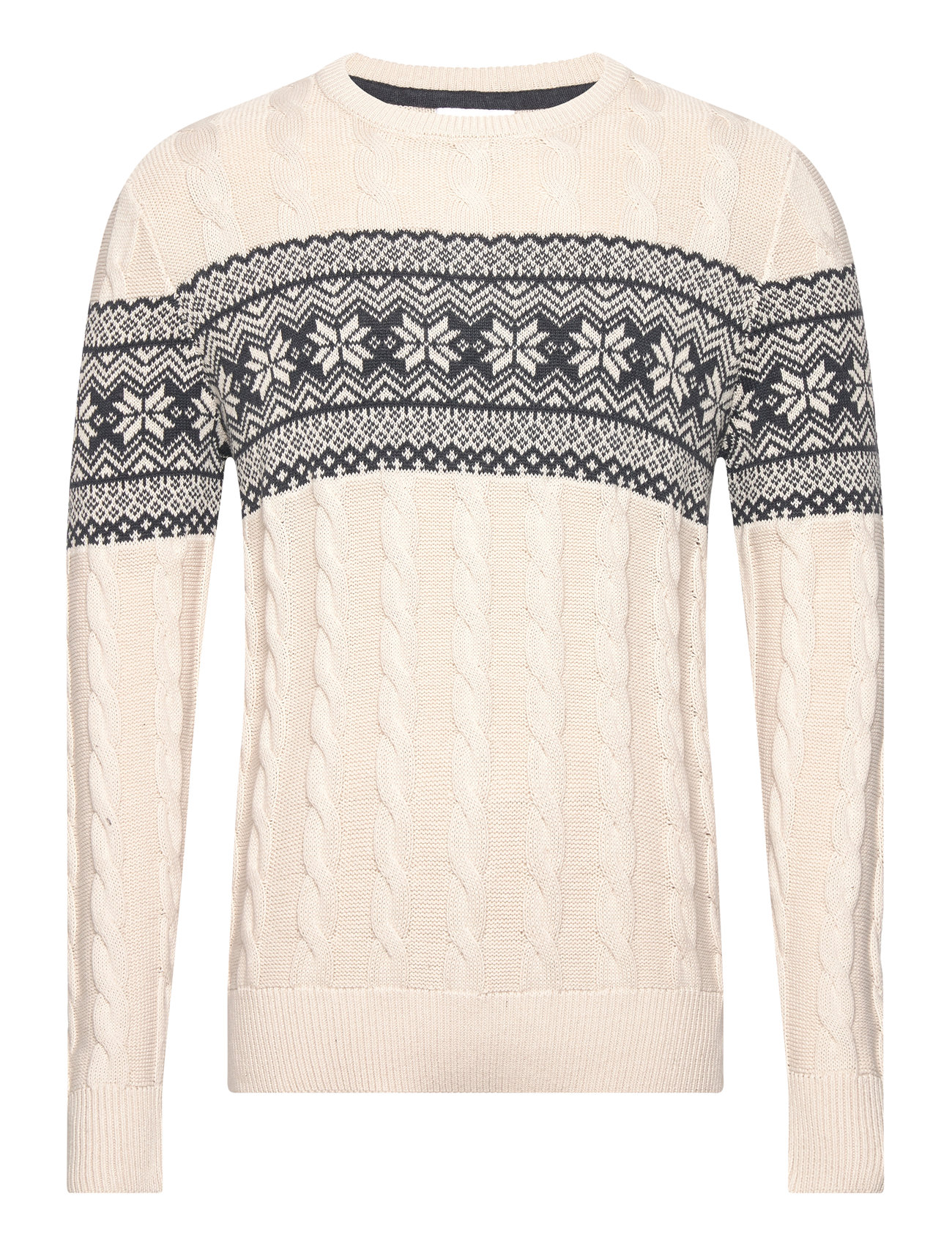 Lindbergh Jaquard Cable O-neck Sweater - Knitted Round Necks