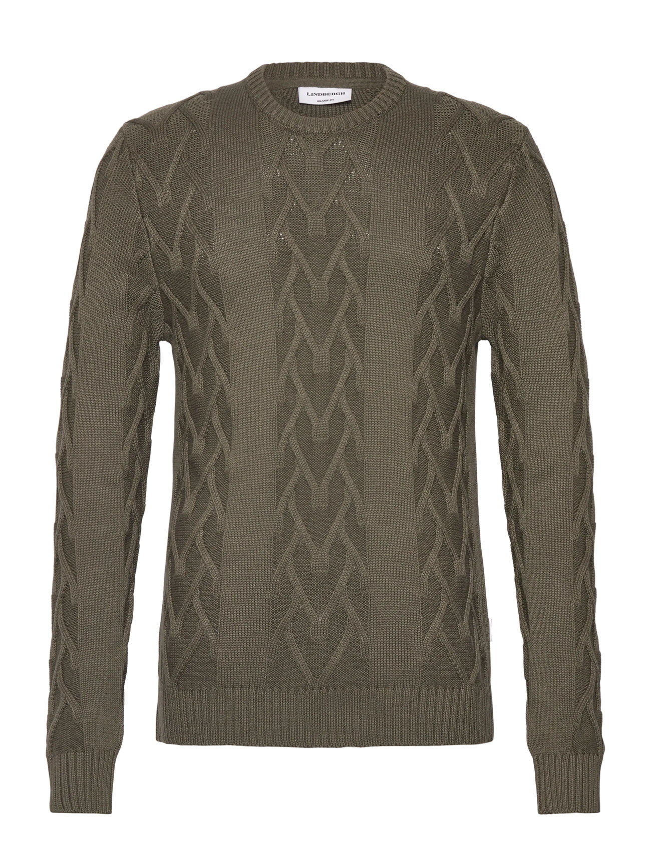 LINDBERGH Cable O-Neck Knit Khaki - L - Herren
