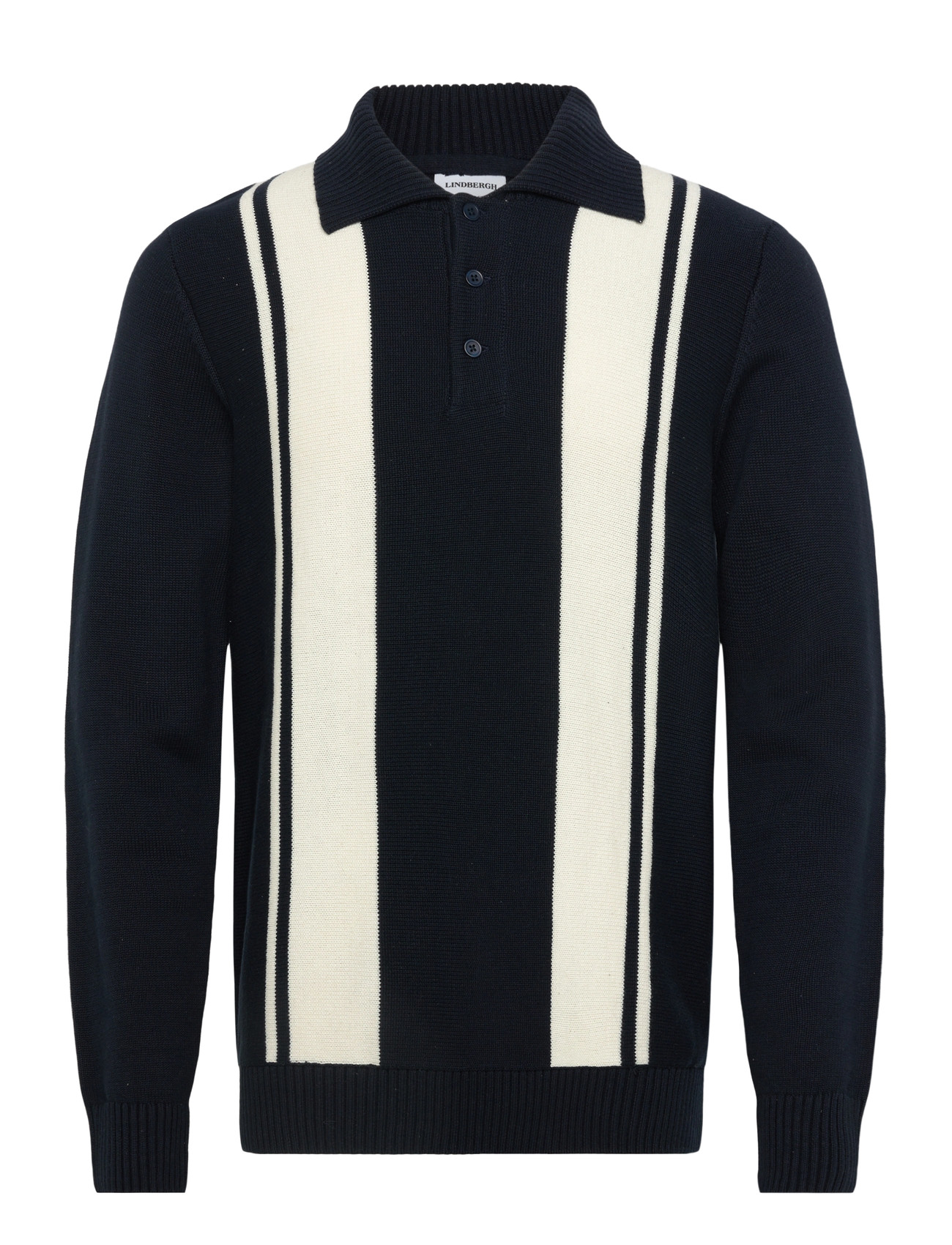 LINDBERGH Strick Block Stripe L/S Polo Navy - XXL - Herren
