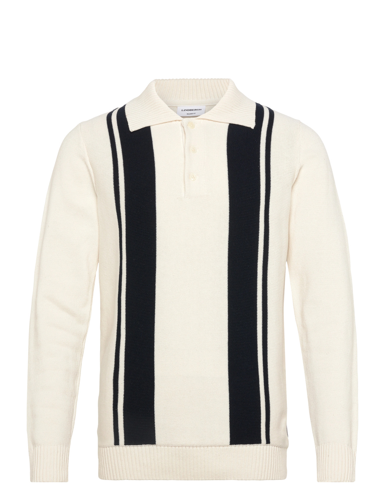 LINDBERGH Strick Block Stripe L/S Polo Weiß - L - Herren