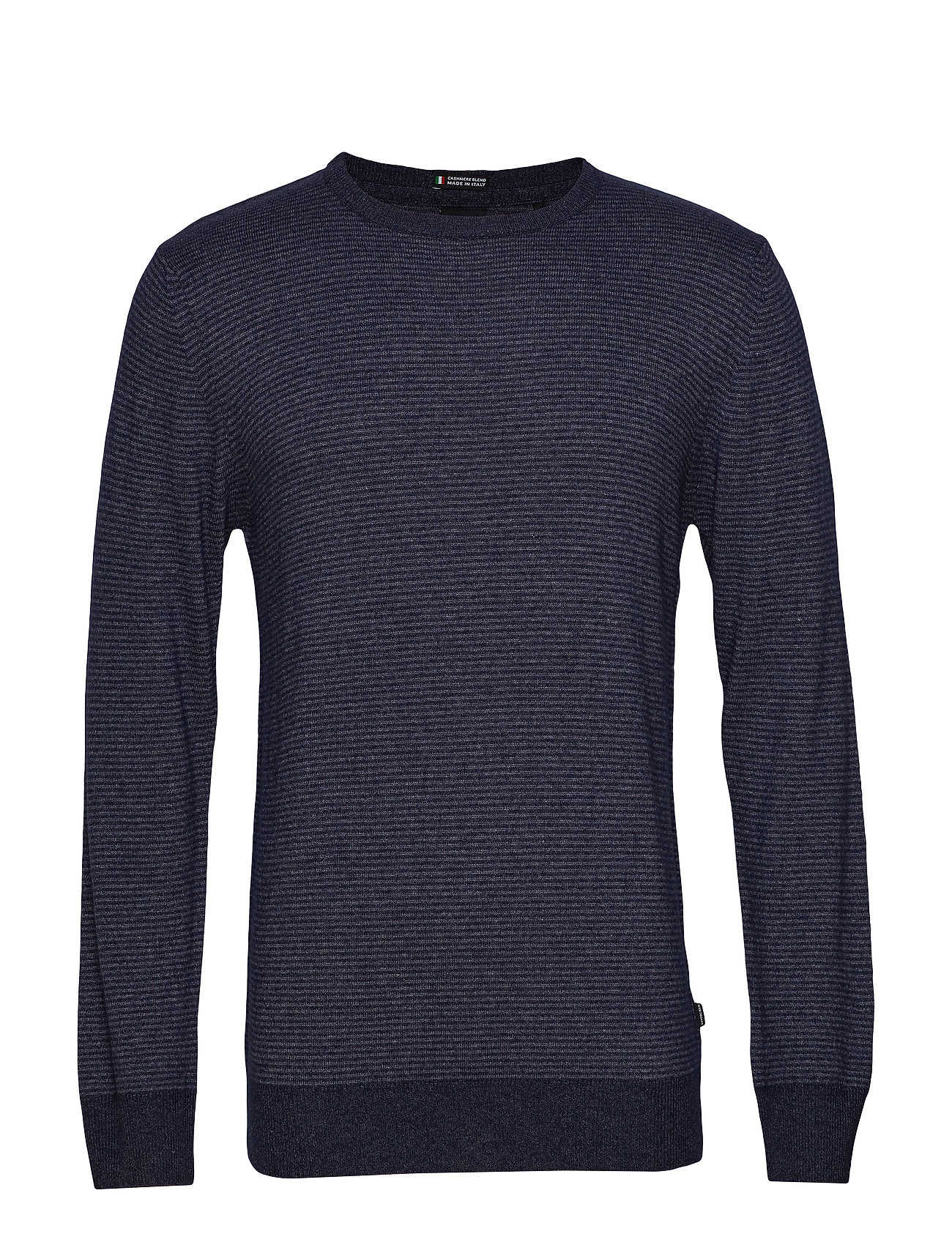 Lindbergh Striped Cashmere O-Neck Knit Stickad Tröja M. Rund Krage Blå [Color: BLUE ][Sex: Men ][Sizes: S,XL,XXL ]