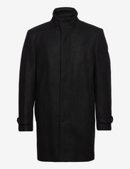 Recycled wool funnel neck coat - BLACK