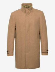 Recycled wool funnel neck coat - CAMEL