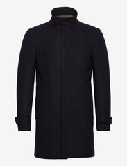 Recycled wool funnel neck coat - NAVY