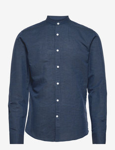 Mandarin linen blend shirt L/S - basic overhemden - dark navy