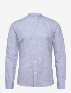 Mandarin linen blend shirt L/S - basic overhemden - light blue
