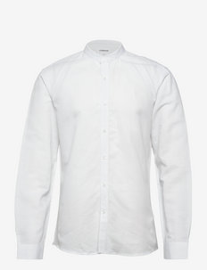 Mandarin linen blend shirt L/S - basic skjortor - white