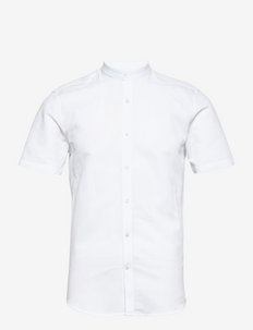 Mandarin linen blend shirt S/S - basic overhemden - white