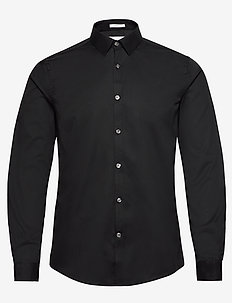Plain twill stretch shirt L/S - basic-hemden - black