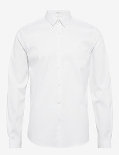 Plain twill stretch shirt L/S - basic shirts - white