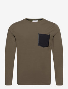 Tee w?. contrast pocket L/S - basic t-shirts - army