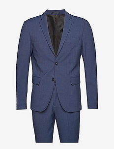 Plain mens suit - kostuums met enkele rij knopen - blue mel