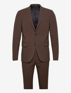 Plain mens suit - kostuums met enkele rij knopen - deep brown