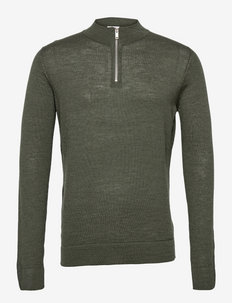 Half zip merino mock neck - swetry rozpinane z zamkiem do połowy długości - dk army