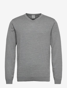 100 % merino v-neck knit - truien met v-hals - grey mel