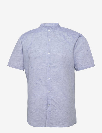 Mandarin linen blend shirt S/S - basic overhemden - light blue